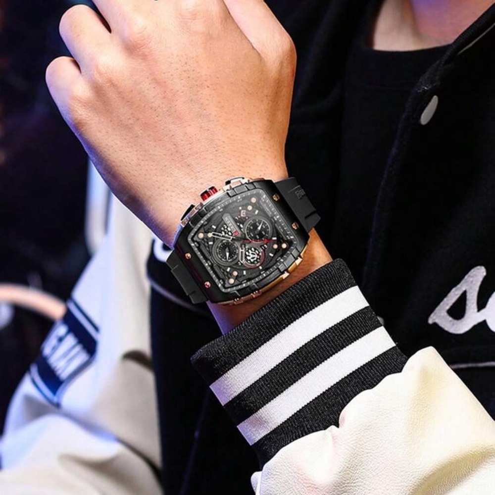 Wine Barrel Watch, Rectangular Hollow Design Quartz, Chronograph Automatic Date